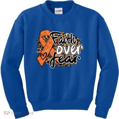 Multiple Sclerosis Awareness Ribbon Faith Over Fear Leopard Gift Kids Sweatshirt