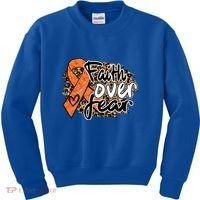 Multiple Sclerosis Awareness Ribbon Faith Over Fear Leopard Gift Kids Sweatshirt thumb 0