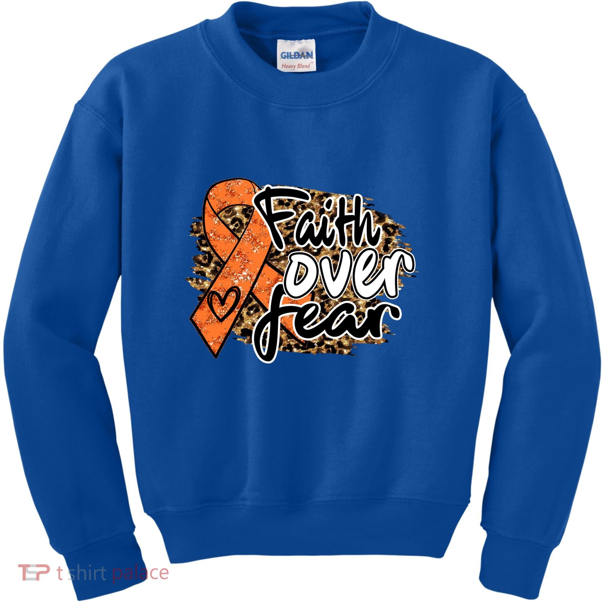 Multiple Sclerosis Awareness Ribbon Faith Over Fear Leopard Gift Kids Sweatshirt