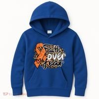 Multiple Sclerosis Awareness Ribbon Faith Over Fear Leopard Gift Kids Hoodie thumb 0