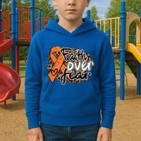 Multiple Sclerosis Awareness Ribbon Faith Over Fear Leopard Gift Kids Hoodie thumb 2