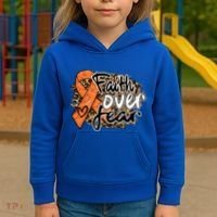 Multiple Sclerosis Awareness Ribbon Faith Over Fear Leopard Gift Kids Hoodie thumb 3