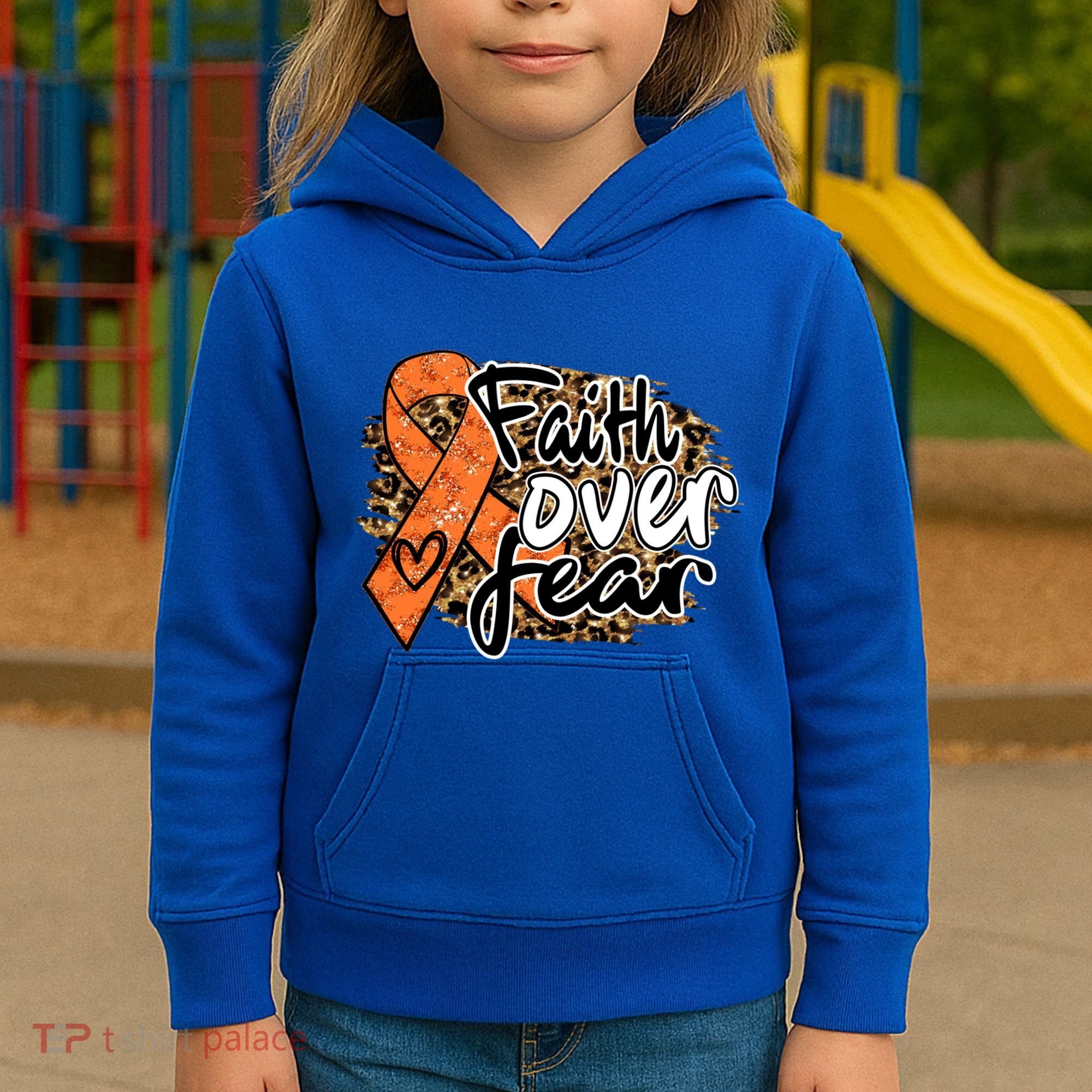 Multiple Sclerosis Awareness Ribbon Faith Over Fear Leopard Gift Kids Hoodie