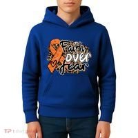 Multiple Sclerosis Awareness Ribbon Faith Over Fear Leopard Gift Kids Hoodie thumb 4