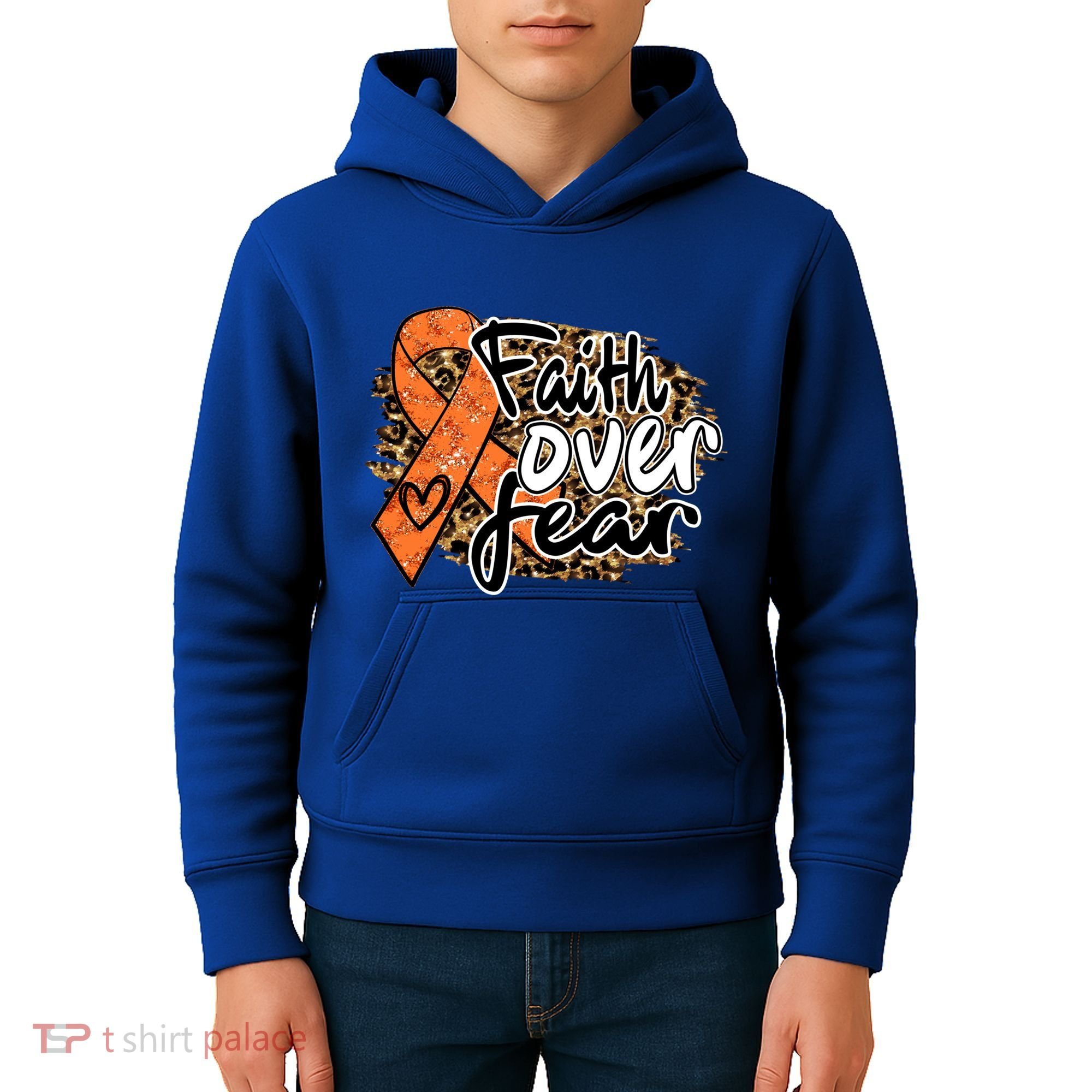 Multiple Sclerosis Awareness Ribbon Faith Over Fear Leopard Gift Kids Hoodie