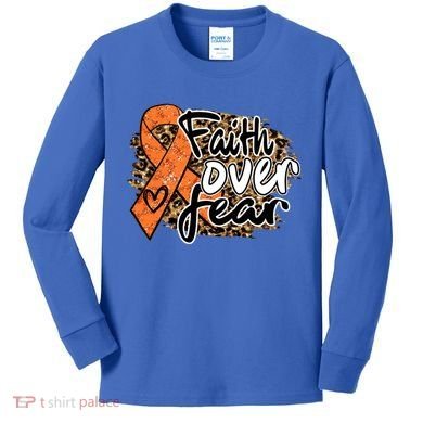 Multiple Sclerosis Awareness Ribbon Faith Over Fear Leopard Gift Kids Long Sleeve Shirt