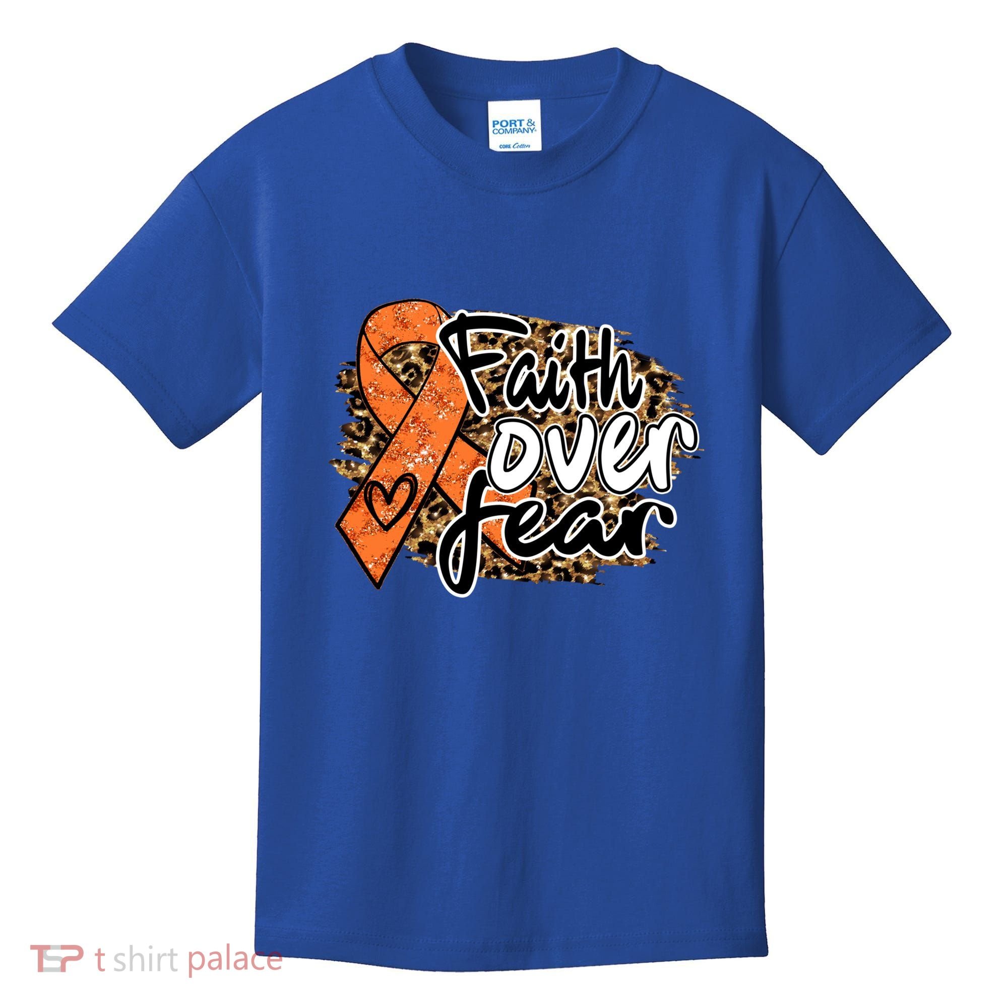 Multiple Sclerosis Awareness Ribbon Faith Over Fear Leopard Gift Kids T-Shirt