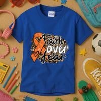 Multiple Sclerosis Awareness Ribbon Faith Over Fear Leopard Gift Kids T-Shirt thumb 3