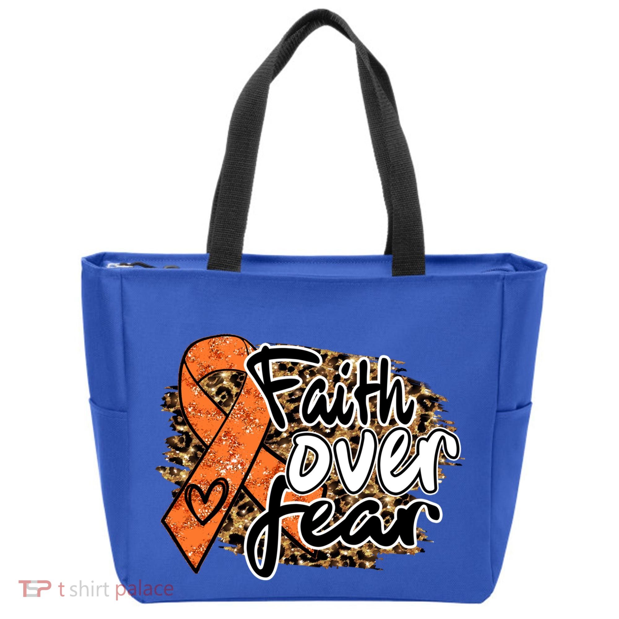 Multiple Sclerosis Awareness Ribbon Faith Over Fear Leopard Gift Tote Bag