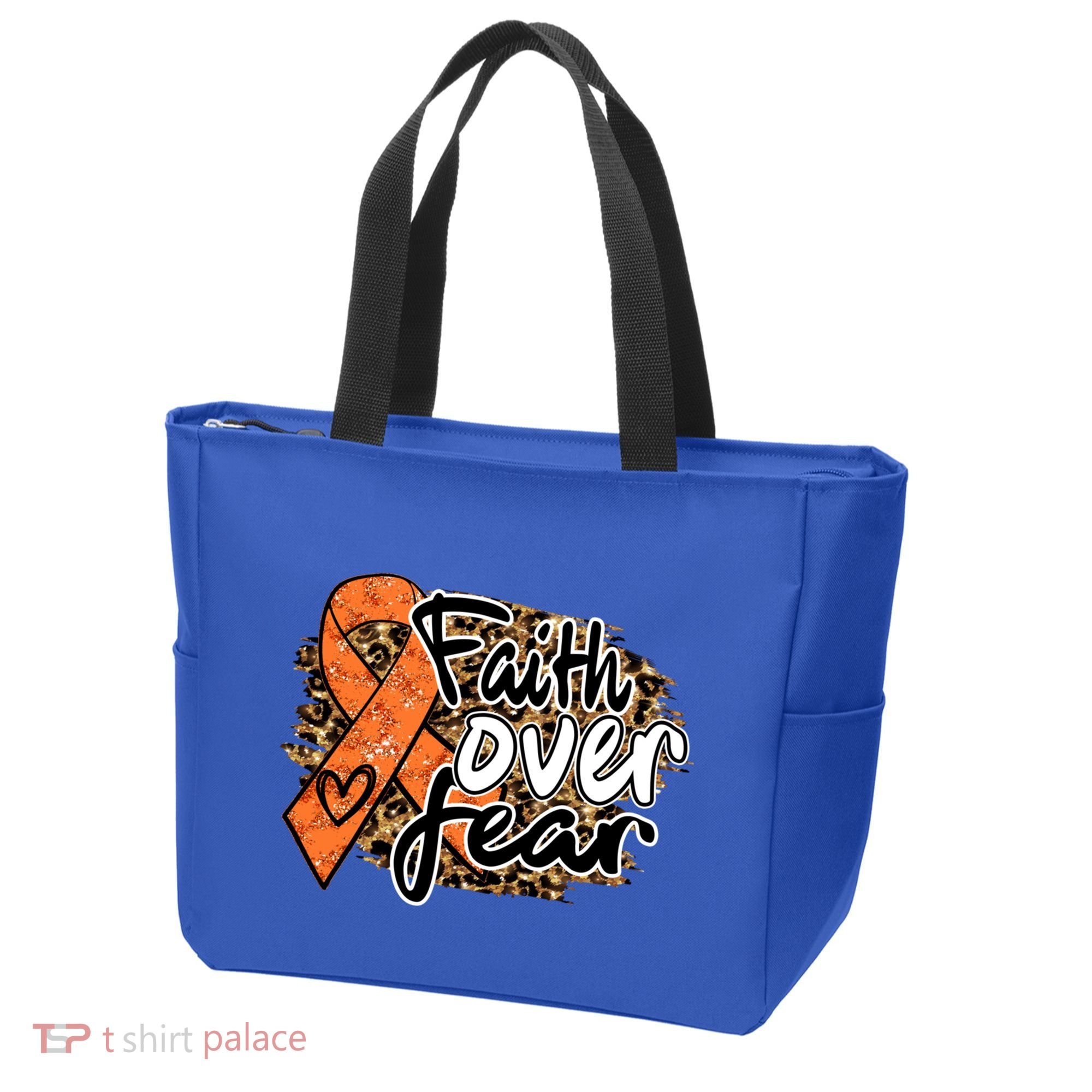 Multiple Sclerosis Awareness Ribbon Faith Over Fear Leopard Gift Tote Bag