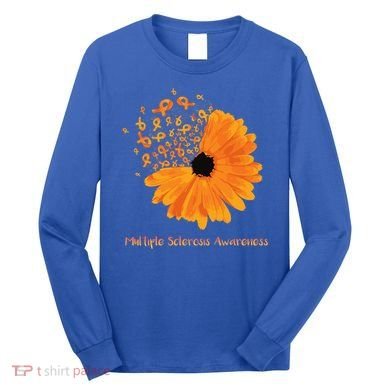 Multiple Sclerosis Awareness Ribbon Flower Ms Hope Fighter Cool Gift Long Sleeve Shirt