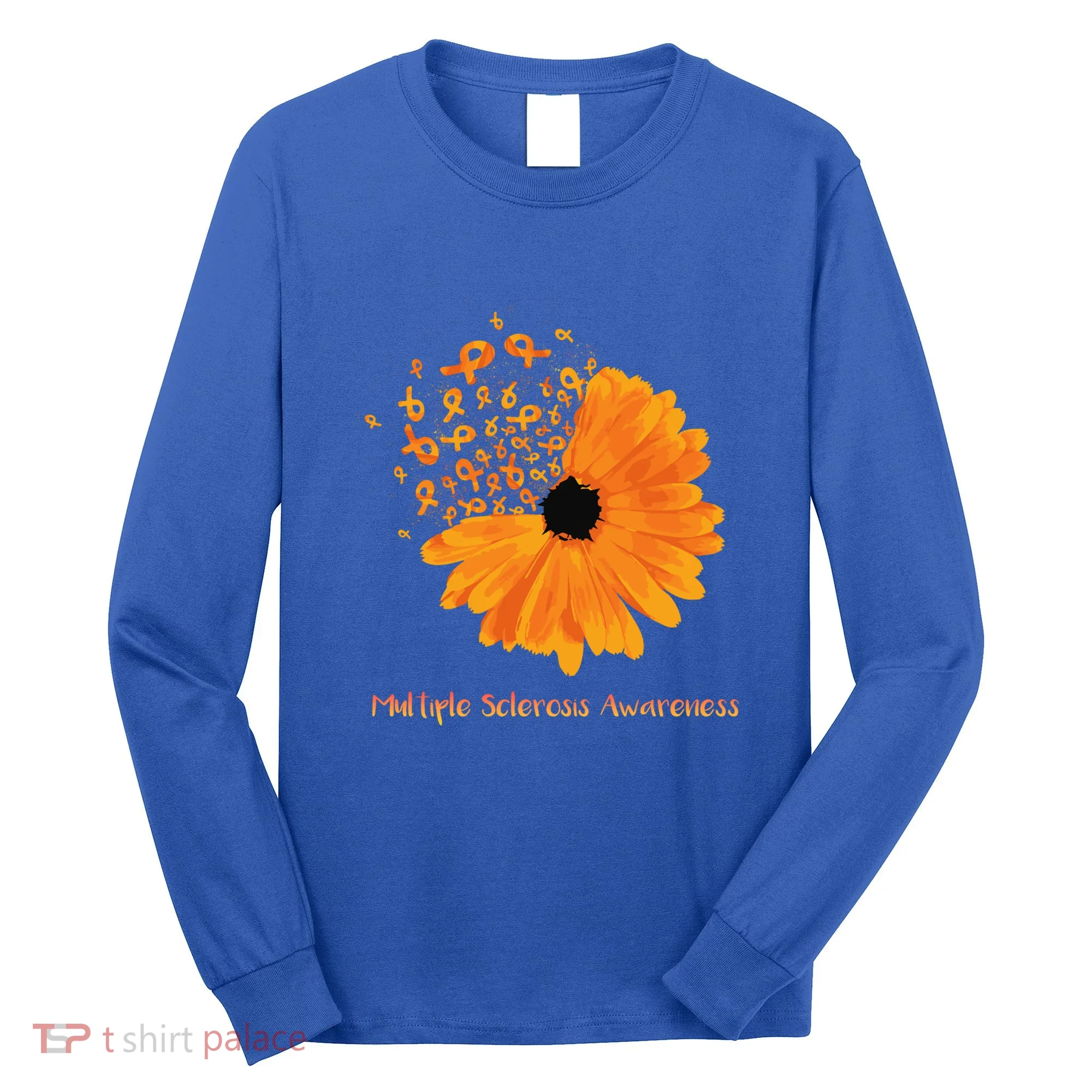 Multiple Sclerosis Awareness Ribbon Flower Ms Hope Fighter Cool Gift Long Sleeve Shirt