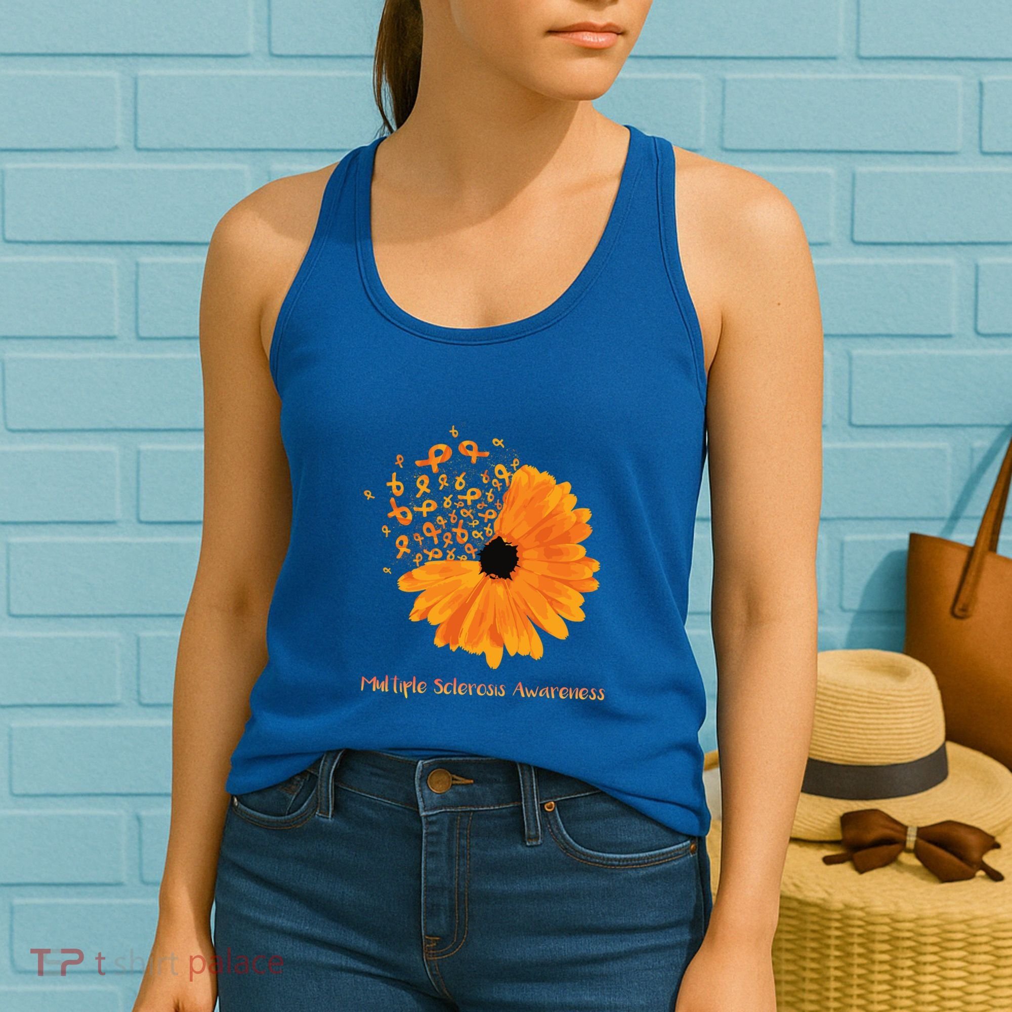 Multiple Sclerosis Awareness Ribbon Flower Ms Hope Fighter Cool Gift Women's Tank Top