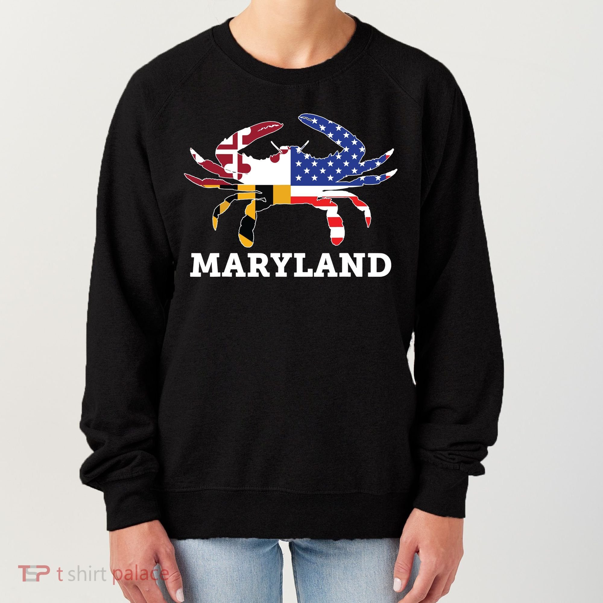 Maryland State American Usa Flag Blue Crab Women's Sweatshirt