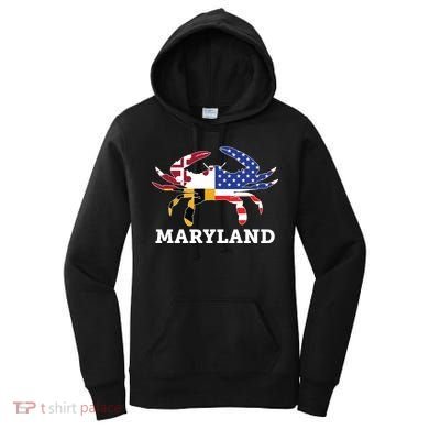 Maryland State American Usa Flag Blue Crab Women's Hoodie