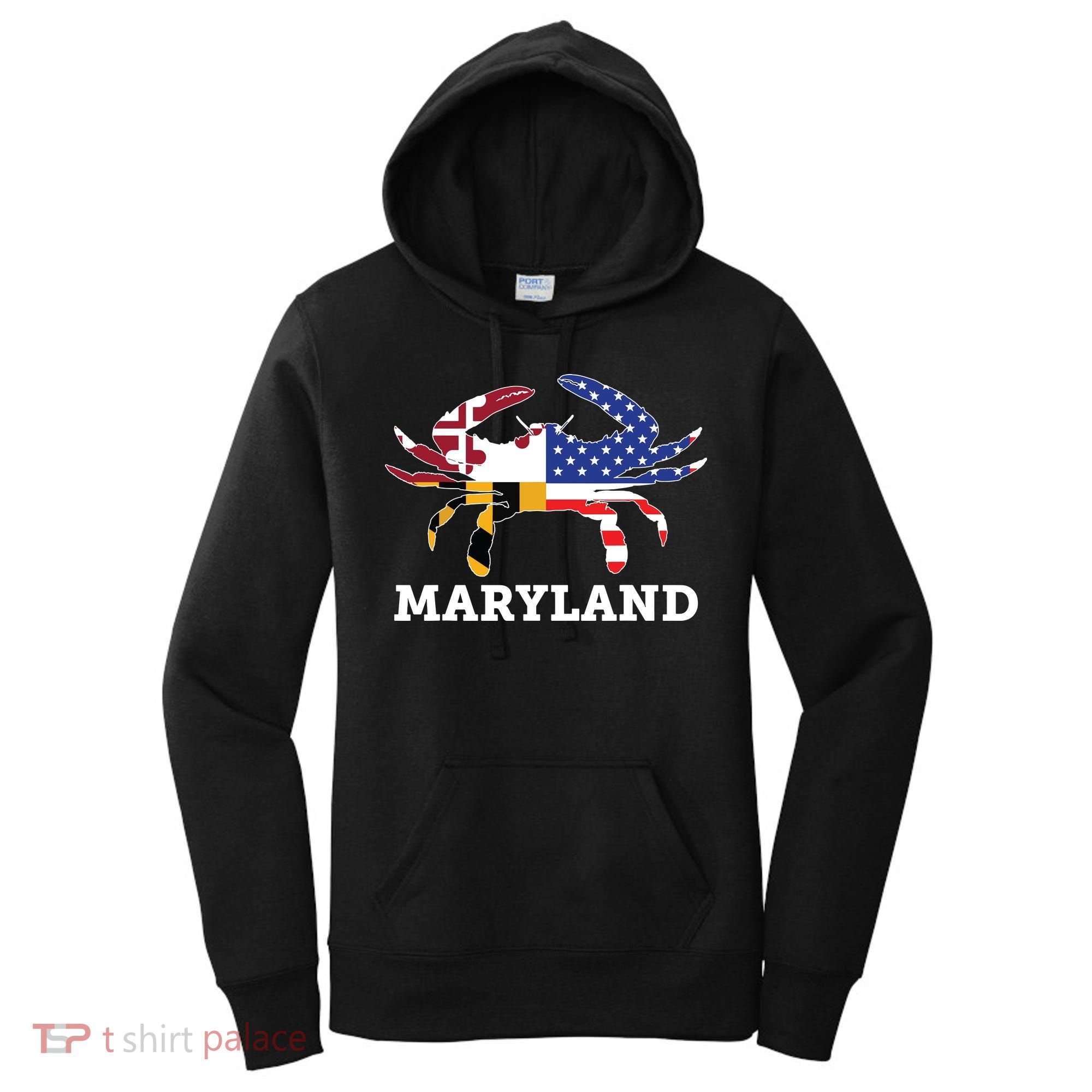 Maryland State American Usa Flag Blue Crab Women's Hoodie