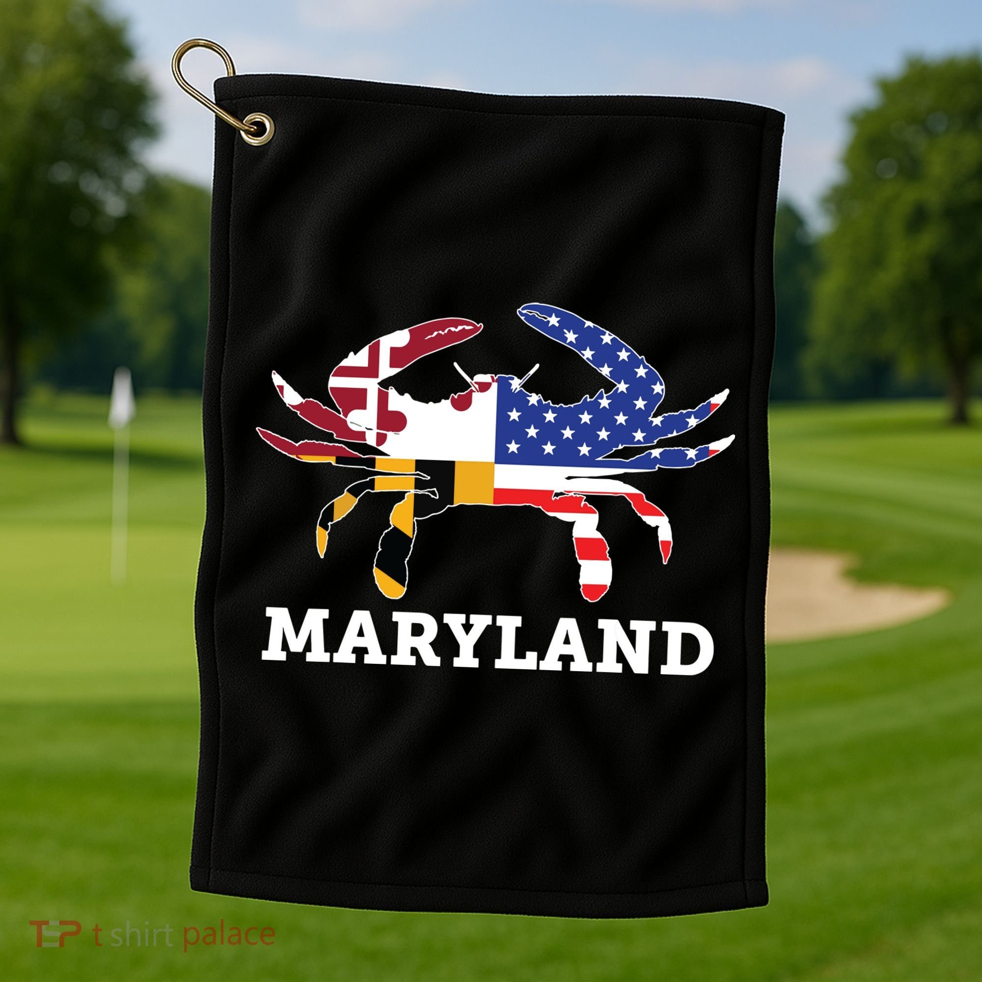 Maryland State American Usa Flag Blue Crab Golf Towel