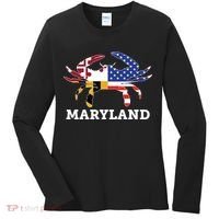 Maryland State American Usa Flag Blue Crab Women's Long Sleeve Shirt thumb 0