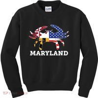 Maryland State American Usa Flag Blue Crab Kids Sweatshirt thumb 0