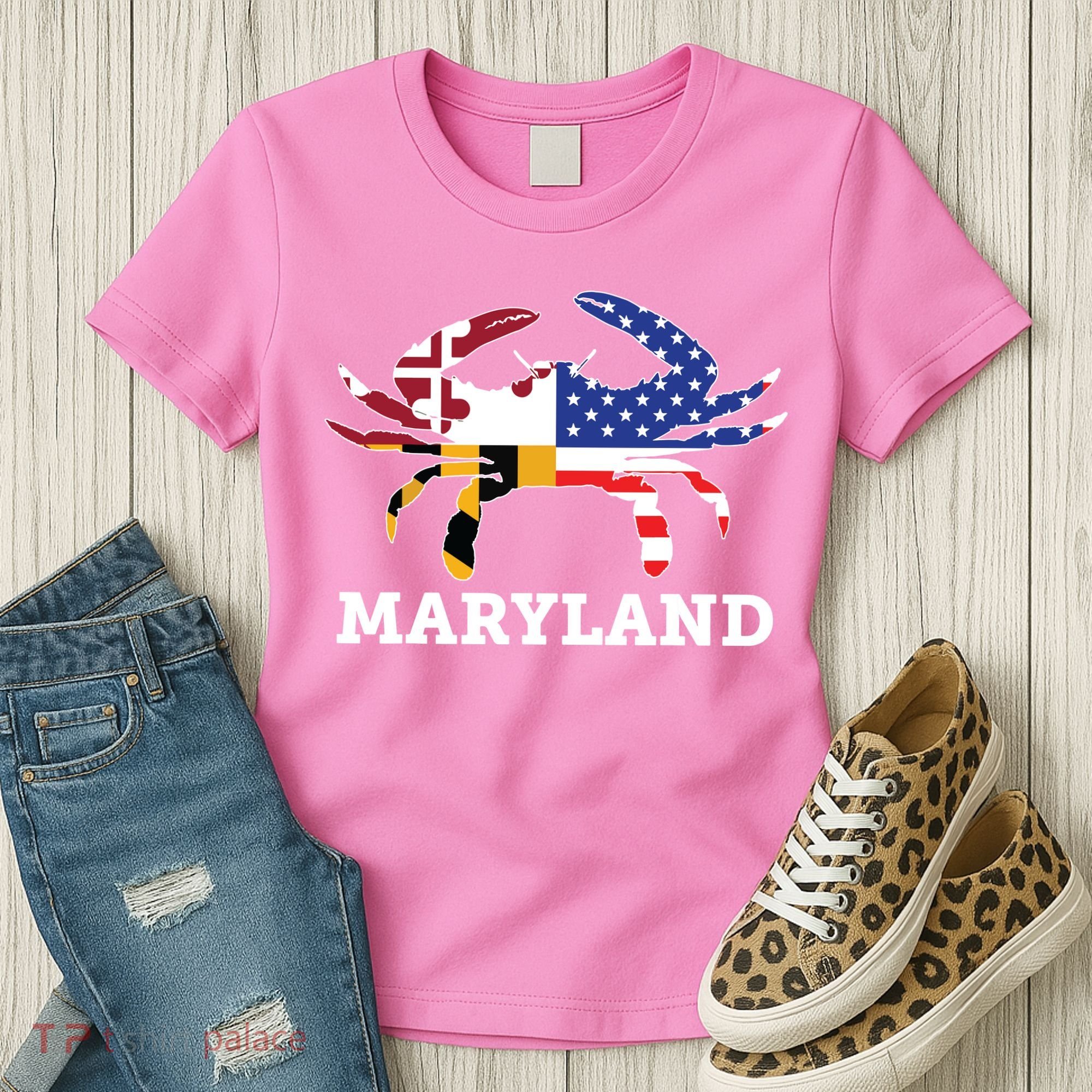 Maryland State American Usa Flag Blue Crab Women's T-Shirt