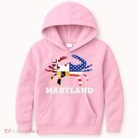 Maryland State American Usa Flag Blue Crab Kids Hoodie thumb 0