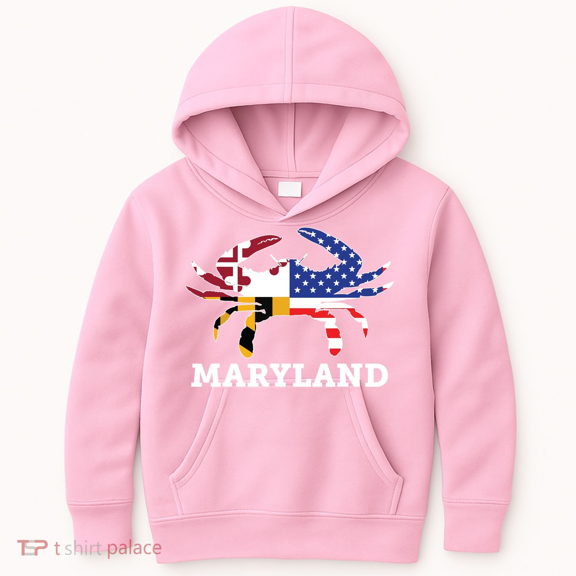 Maryland State American Usa Flag Blue Crab Kids Hoodie