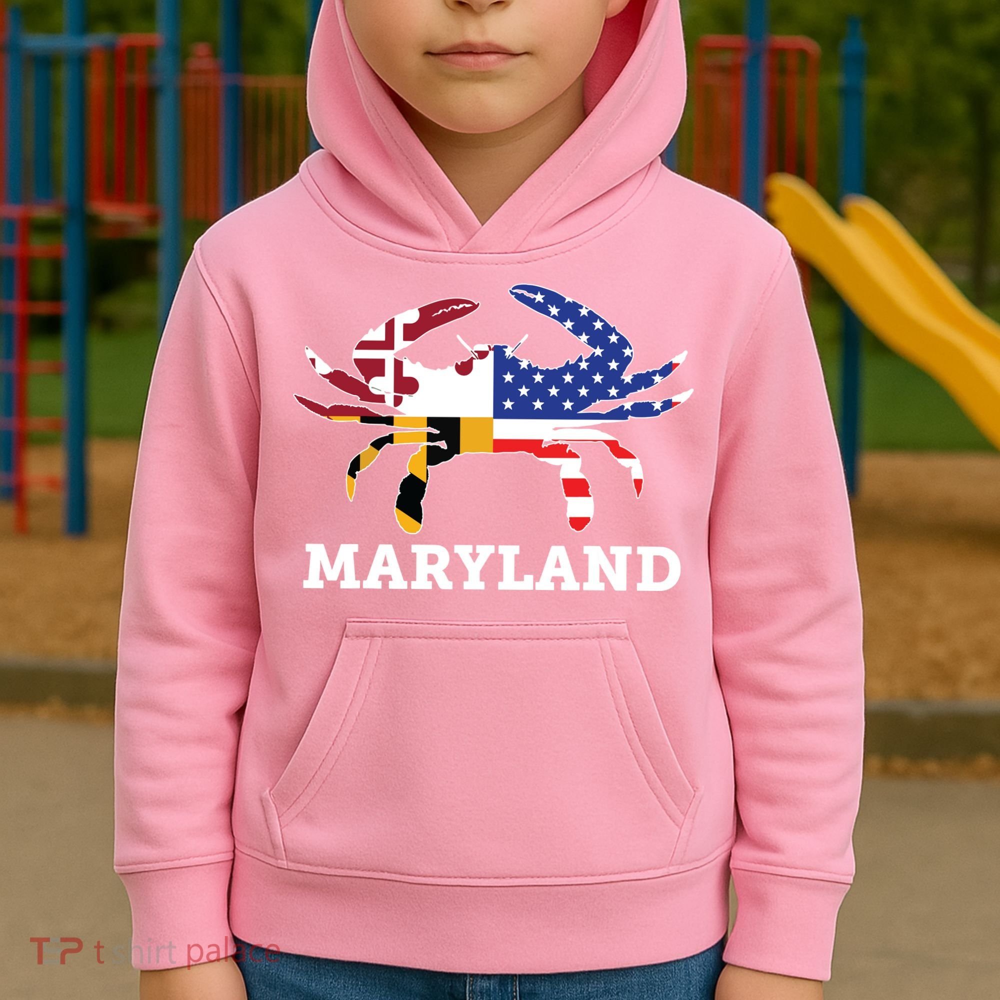 Maryland State American Usa Flag Blue Crab Kids Hoodie