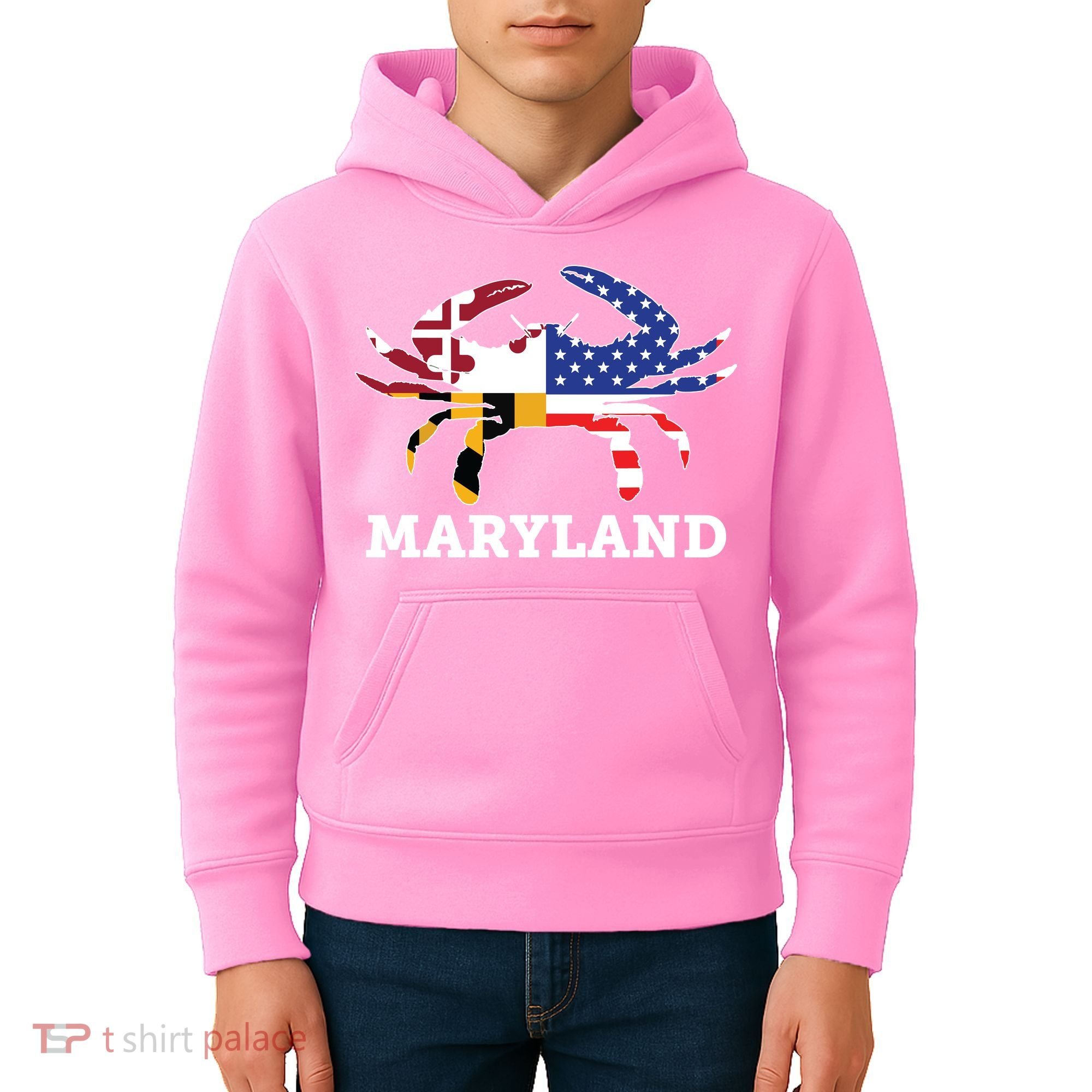 Maryland State American Usa Flag Blue Crab Kids Hoodie