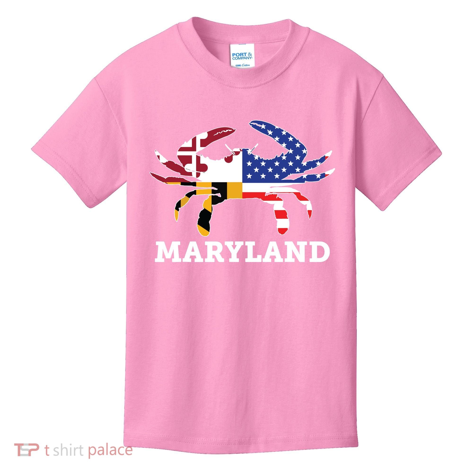 Maryland State American Usa Flag Blue Crab Kids T-Shirt