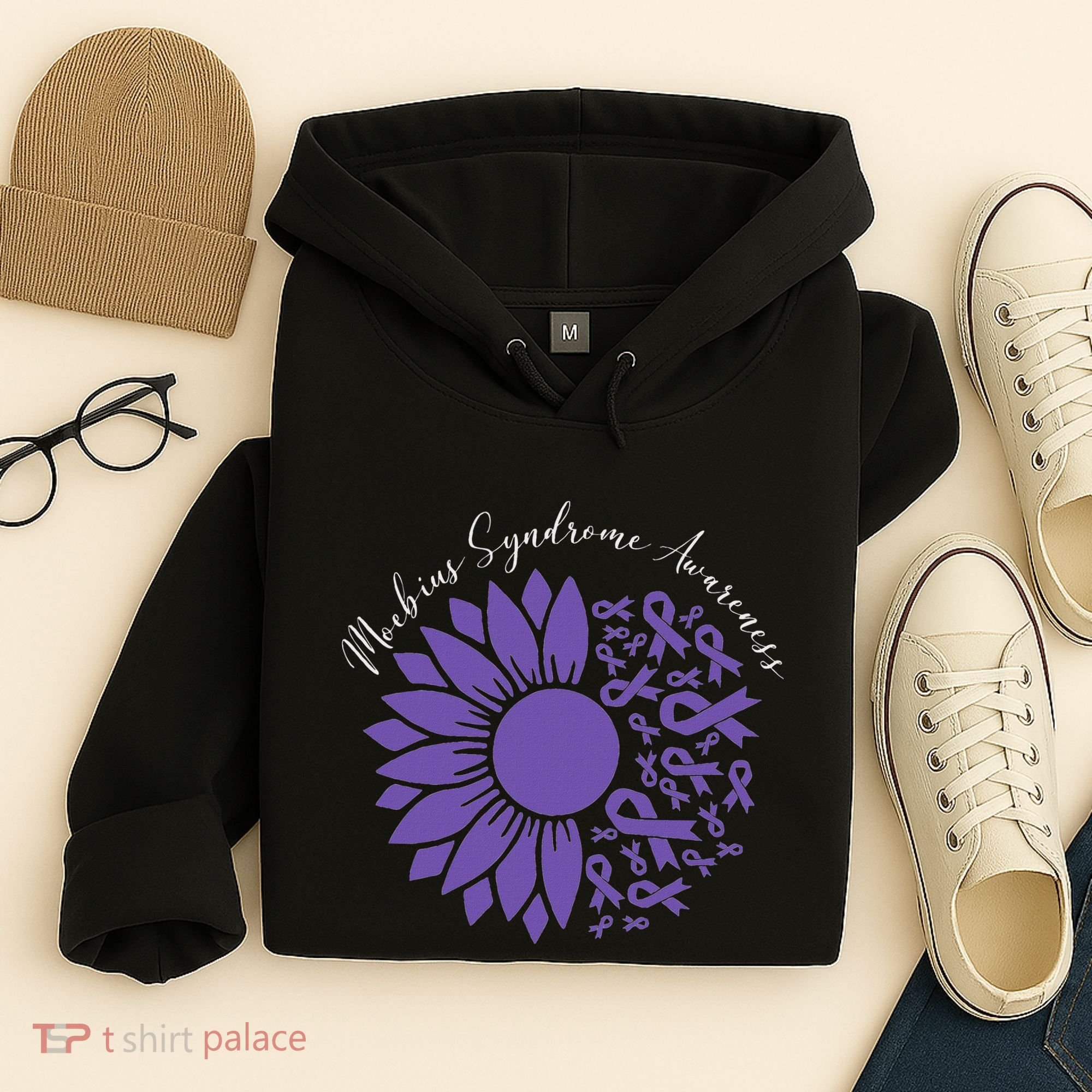 Moebius Syndrome Awareness Sunflower Purple Ribbon Support Hoodie