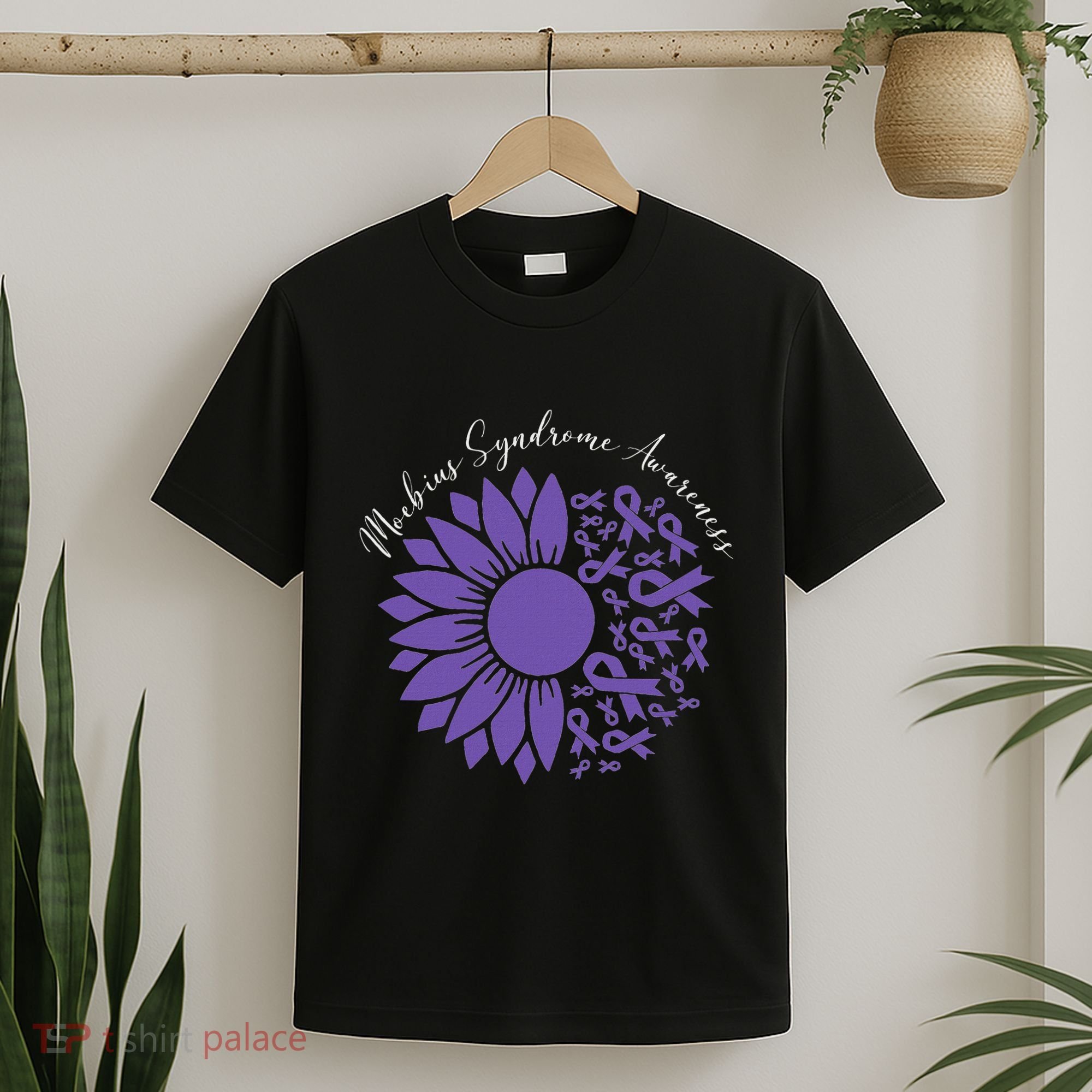Moebius Syndrome Awareness Sunflower Purple Ribbon Support T-Shirt