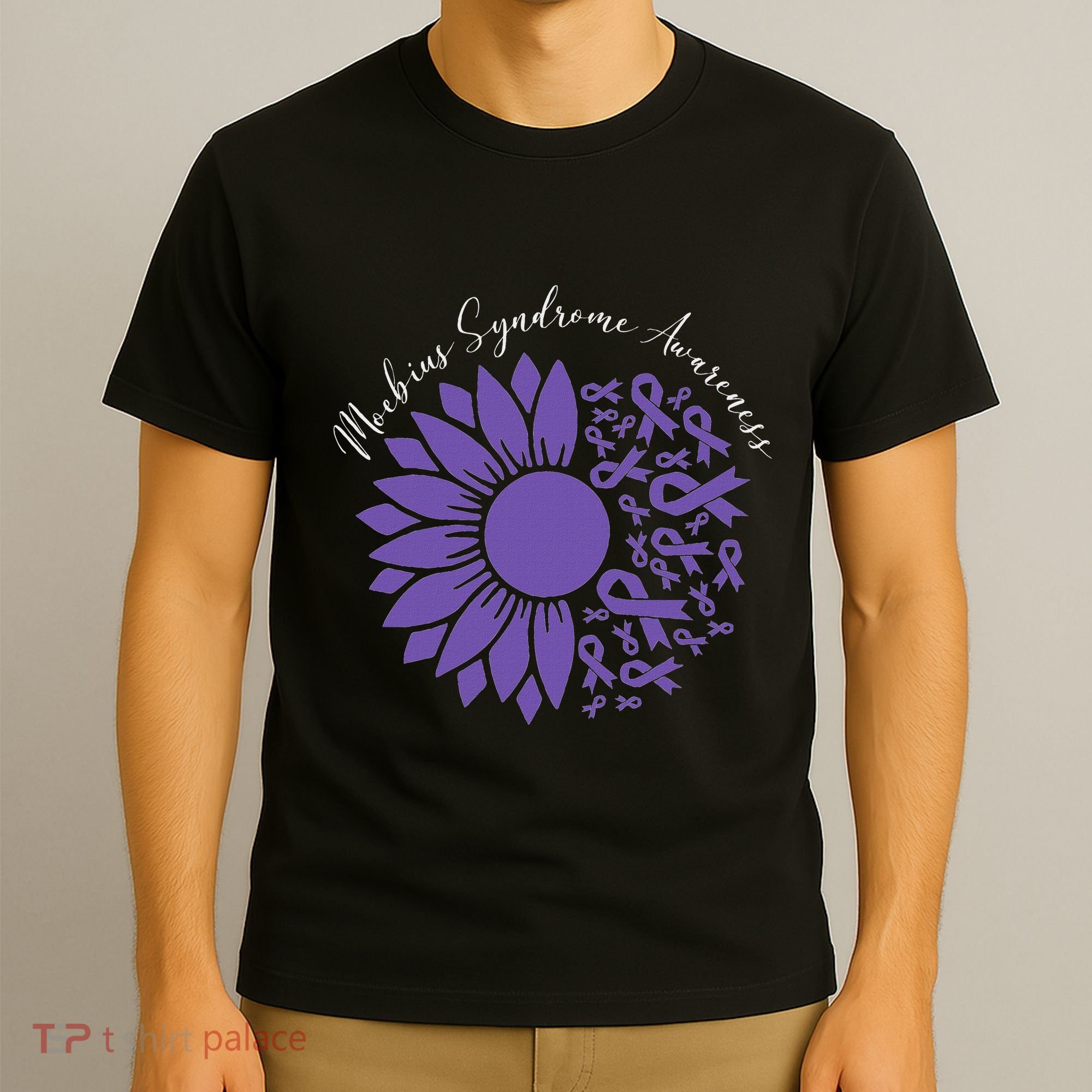 Moebius Syndrome Awareness Sunflower Purple Ribbon Support T-Shirt