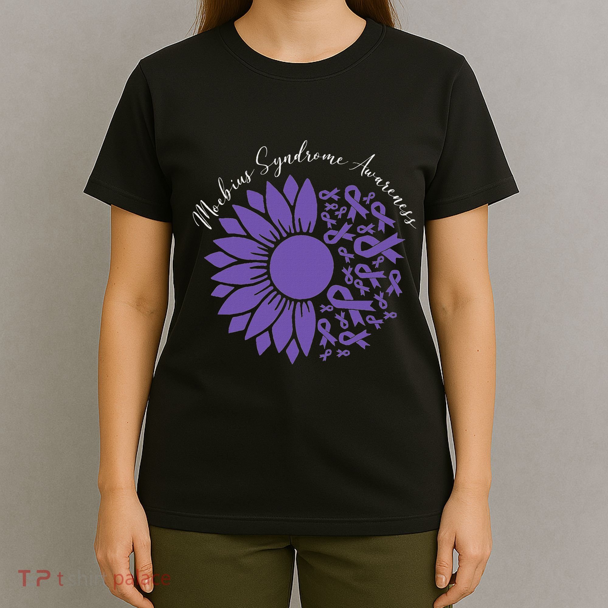 Moebius Syndrome Awareness Sunflower Purple Ribbon Support T-Shirt
