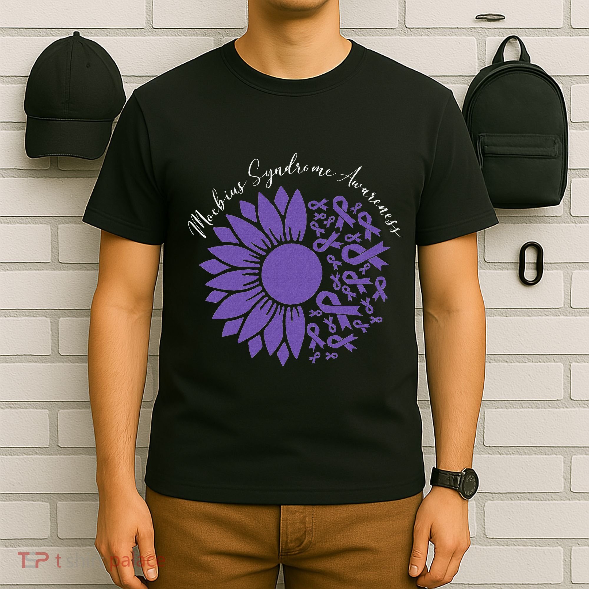 Moebius Syndrome Awareness Sunflower Purple Ribbon Support T-Shirt