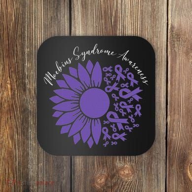 Moebius Syndrome Awareness Sunflower Purple Ribbon Support Coaster