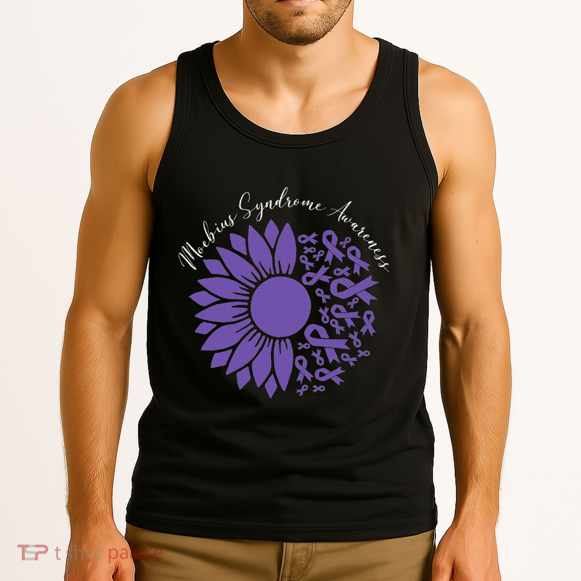 Moebius Syndrome Awareness Sunflower Purple Ribbon Support Tank Top