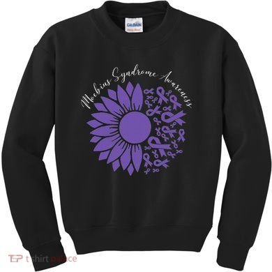 Moebius Syndrome Awareness Sunflower Purple Ribbon Support Kids Sweatshirt