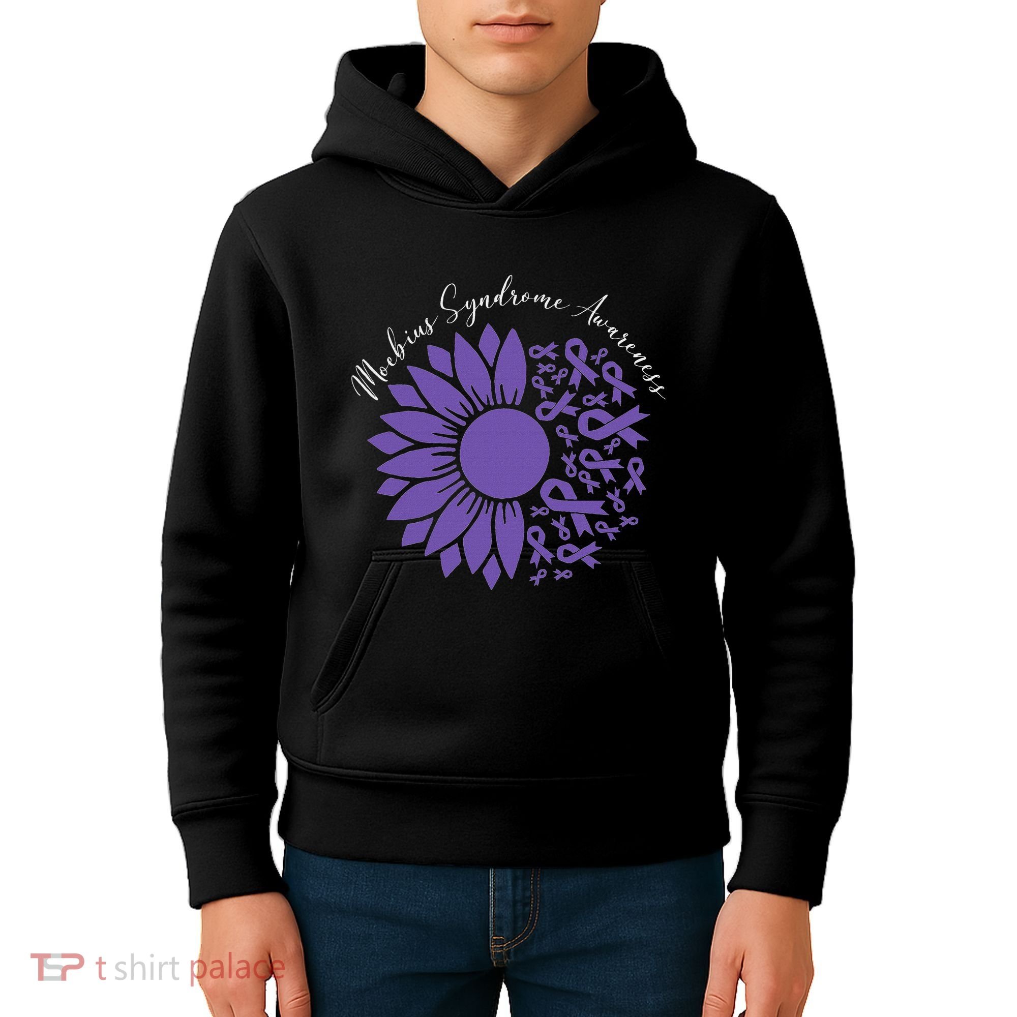 Moebius Syndrome Awareness Sunflower Purple Ribbon Support Kids Hoodie