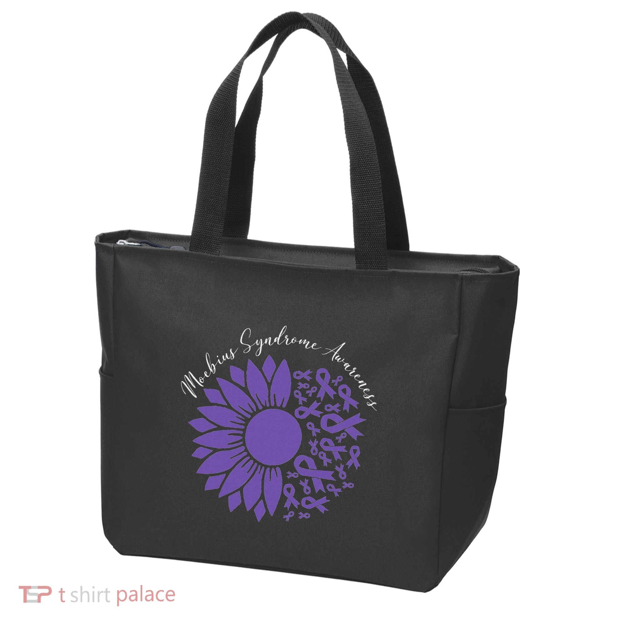 Moebius Syndrome Awareness Sunflower Purple Ribbon Support Tote Bag