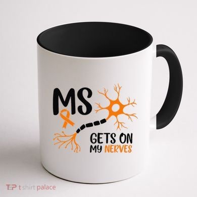Multiple Sclerosis Awareness Gets On My Nerves Orange Coffee Mug back