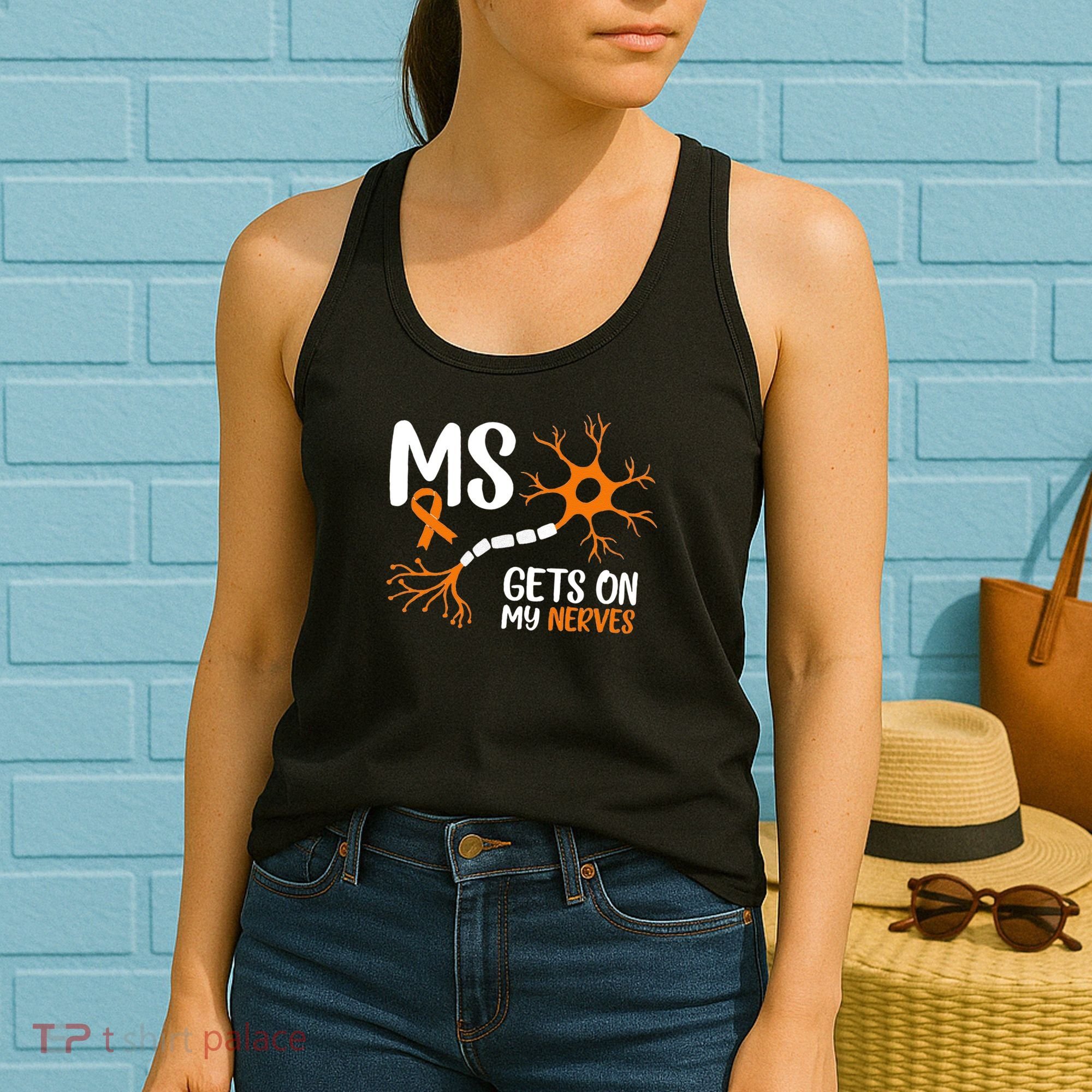 Multiple Sclerosis Awareness Gets On My Nerves Orange Women's Tank Top