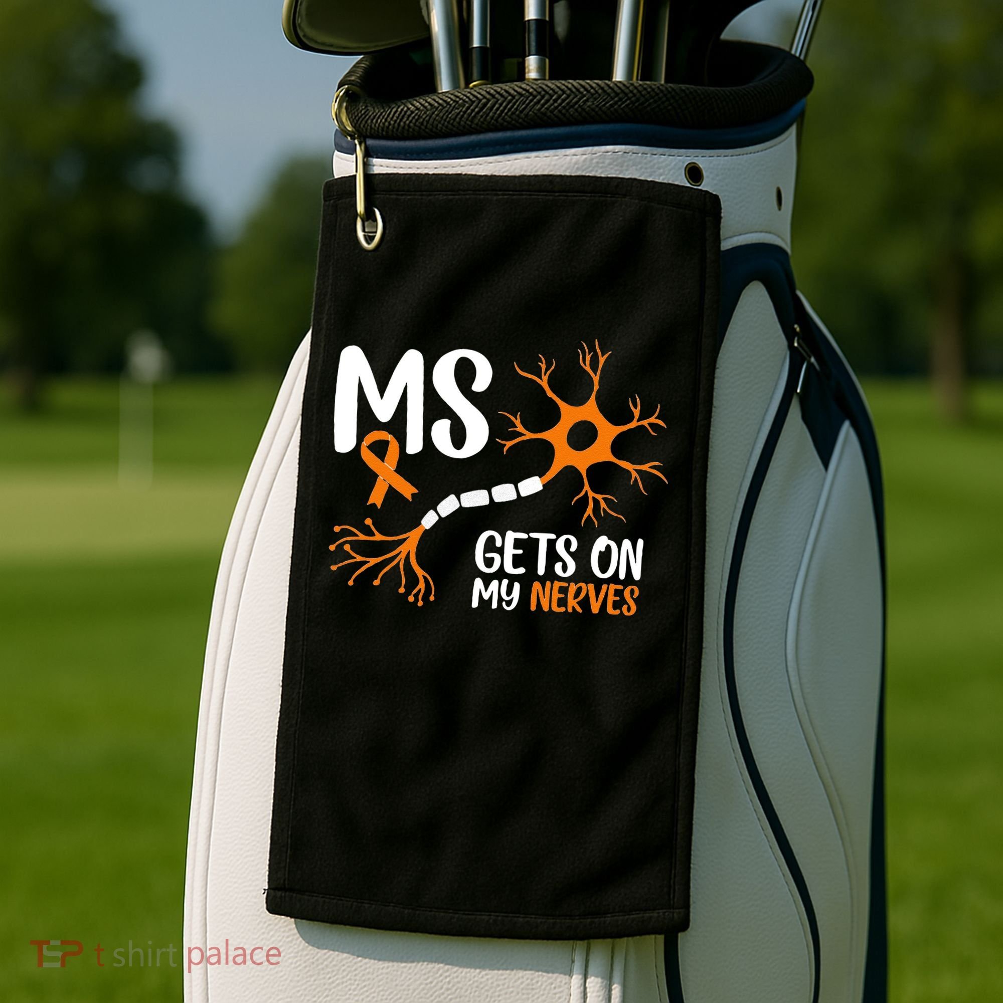 Multiple Sclerosis Awareness Gets On My Nerves Orange Golf Towel