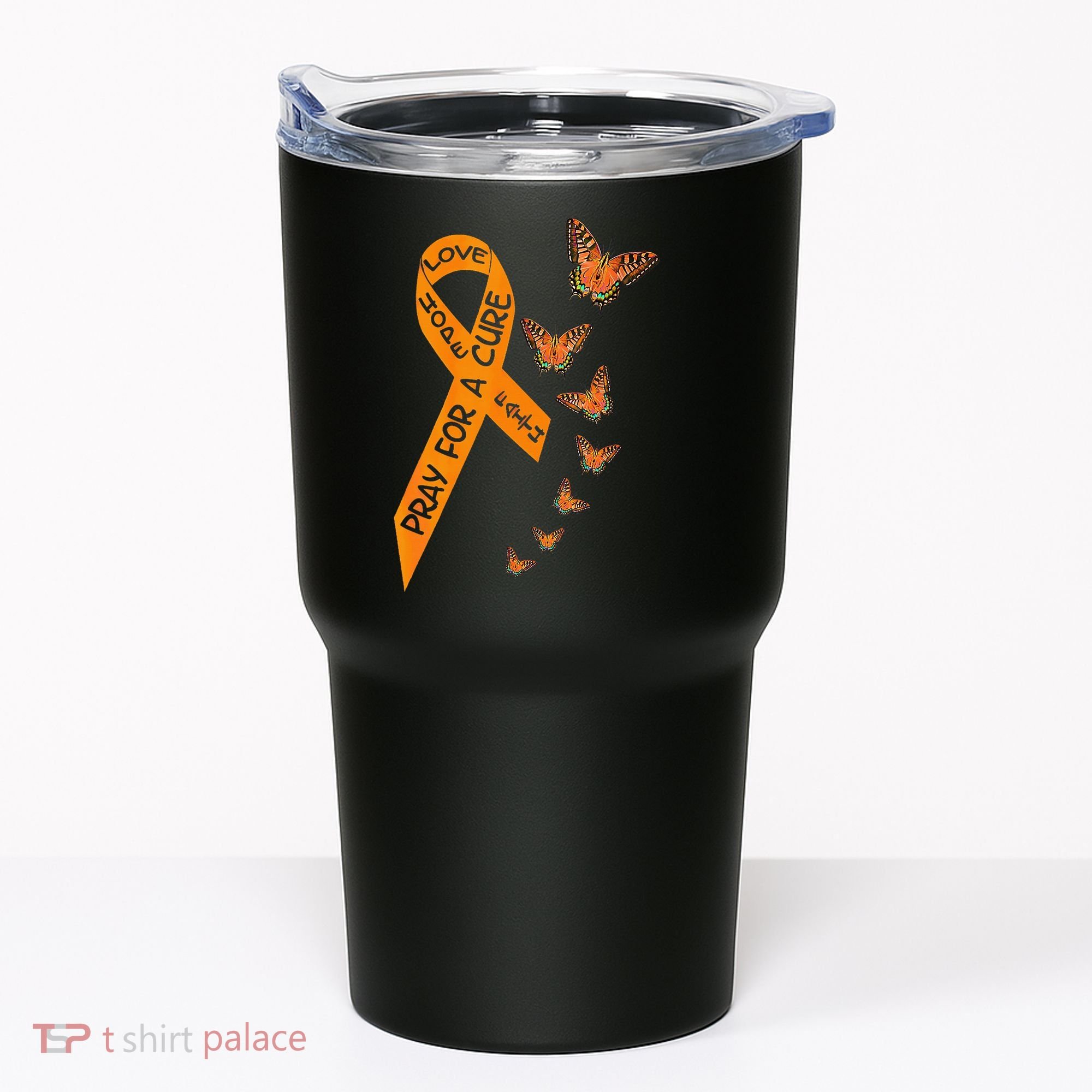 Multiple Sclerosis Awareness Butterfly Orange Ribbon Tumbler