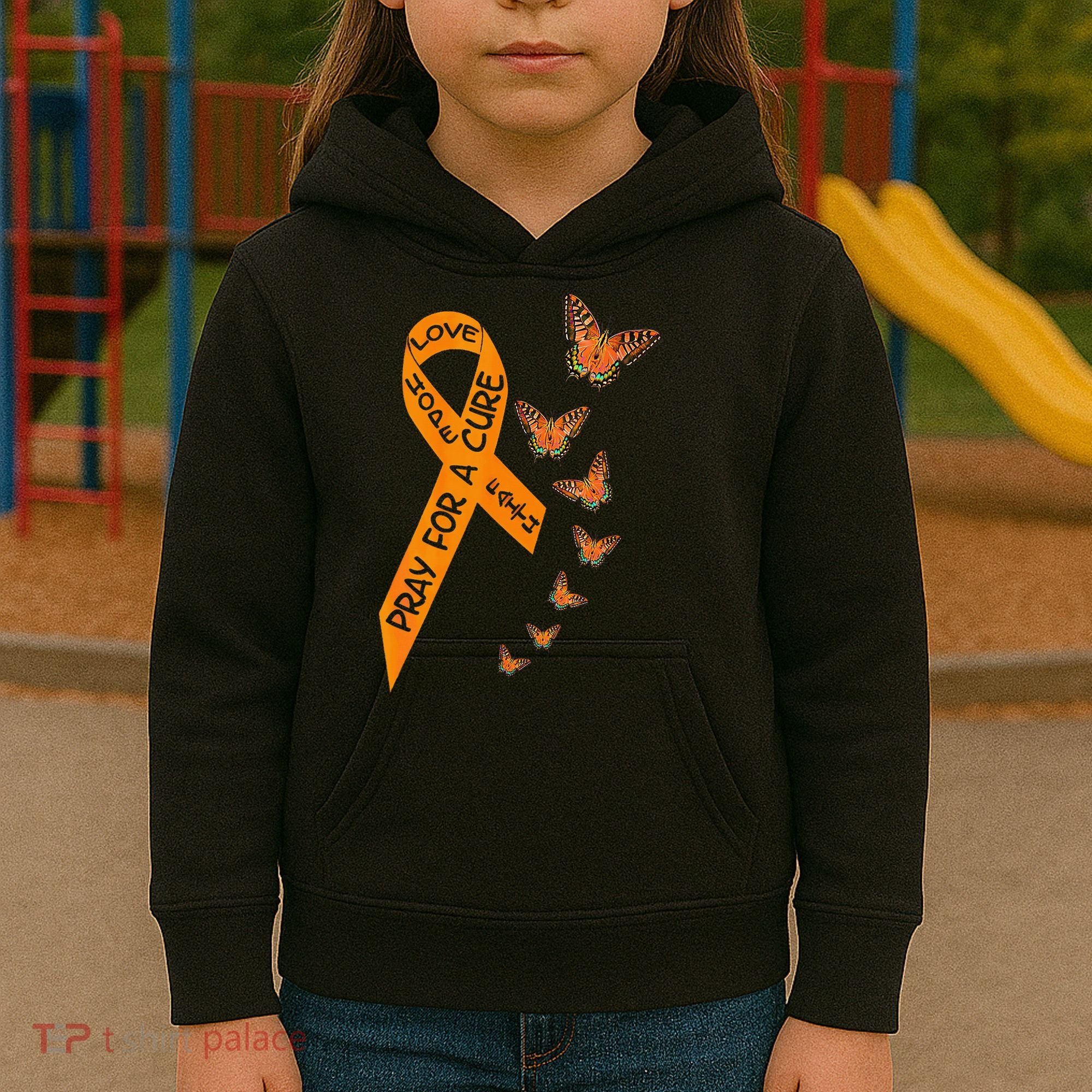 Multiple Sclerosis Awareness Butterfly Orange Ribbon Kids Hoodie