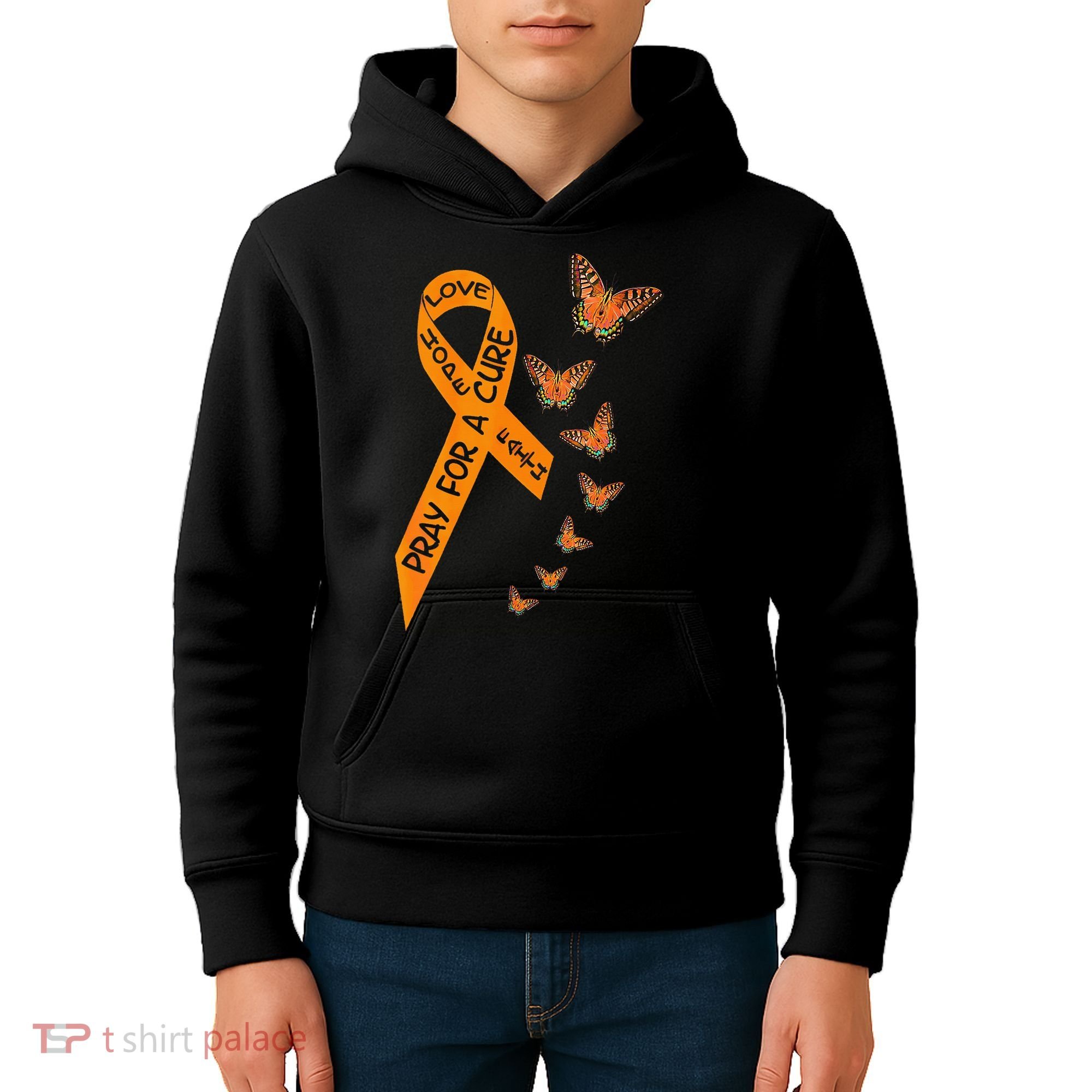 Multiple Sclerosis Awareness Butterfly Orange Ribbon Kids Hoodie