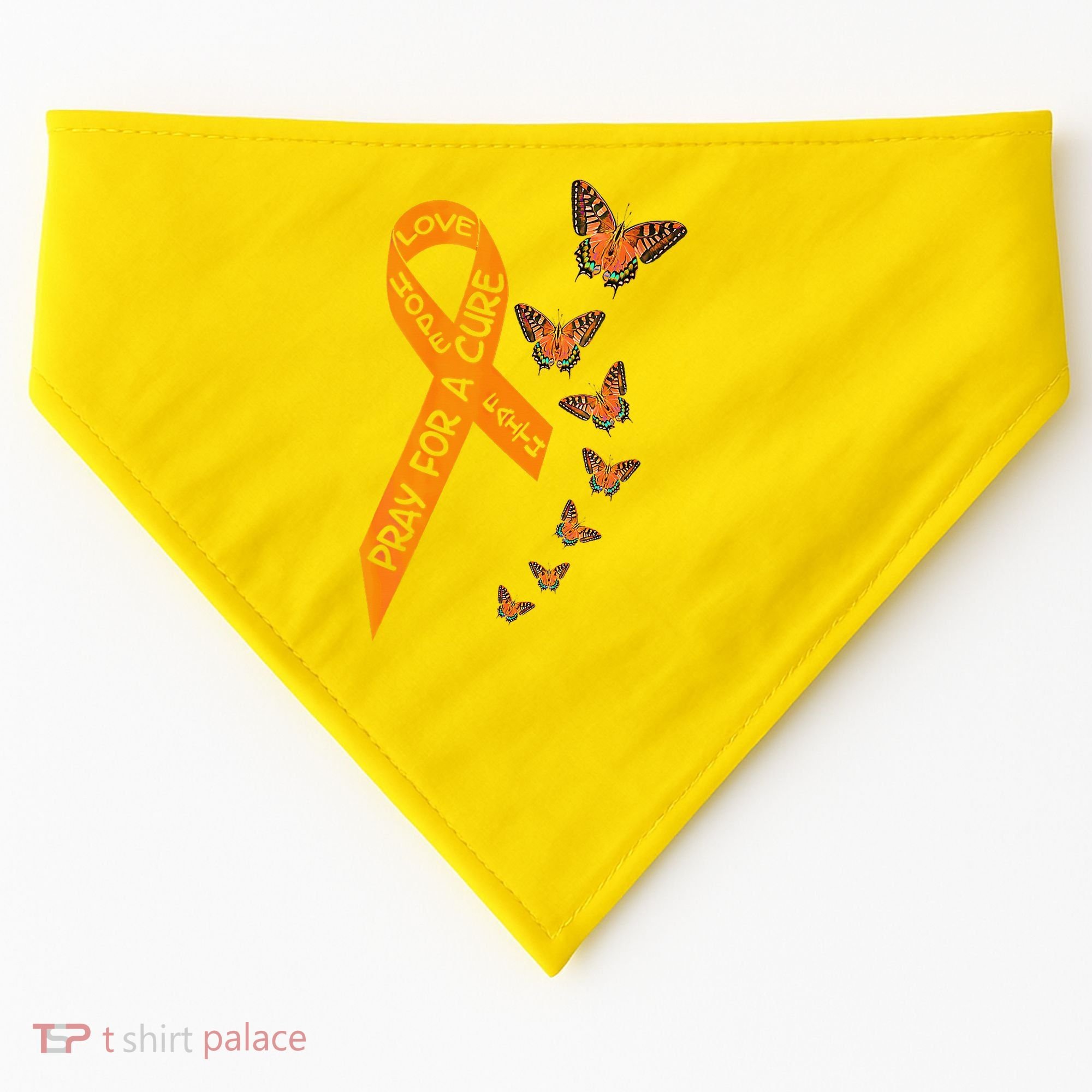 Multiple Sclerosis Awareness Butterfly Orange Ribbon USA-Made Doggie Bandana
