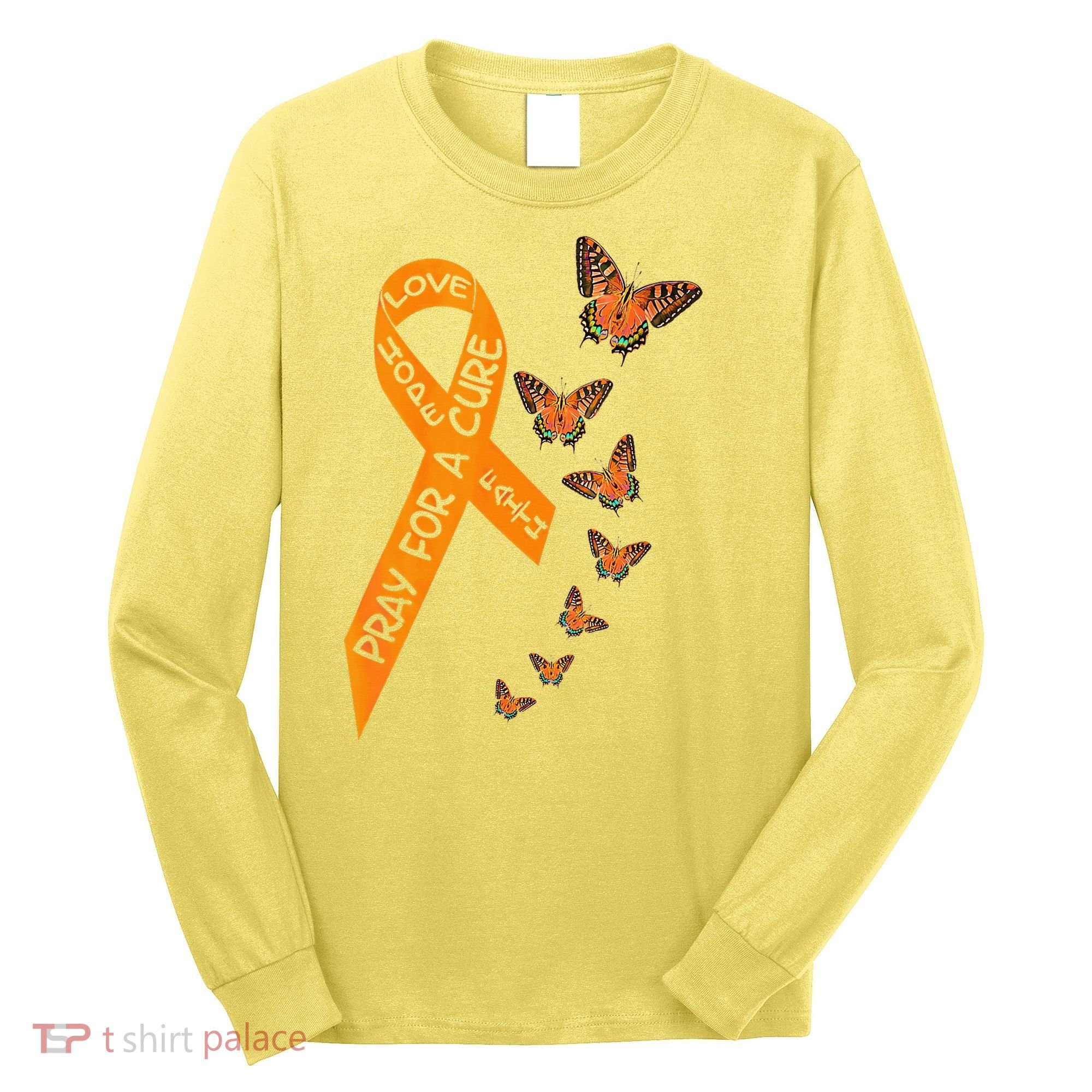 Multiple Sclerosis Awareness Butterfly Orange Ribbon Long Sleeve Shirt