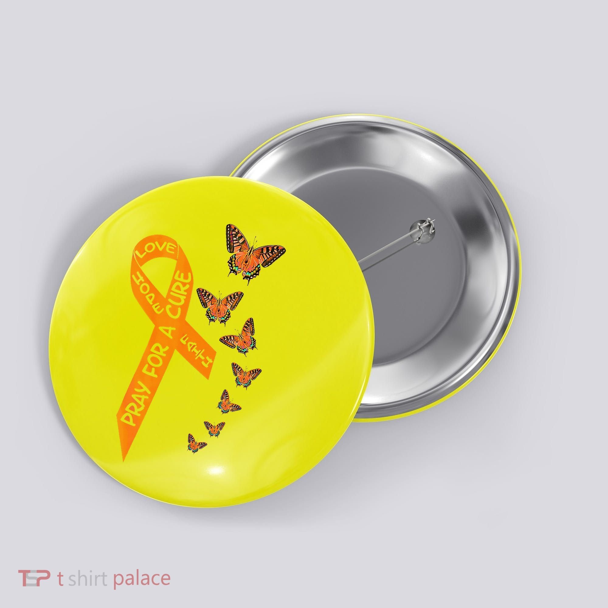 Multiple Sclerosis Awareness Butterfly Orange Ribbon Button