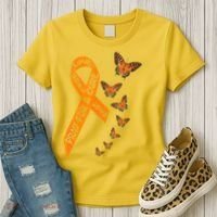 Multiple Sclerosis Awareness Butterfly Orange Ribbon Women's T-Shirt thumb 3