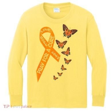 Multiple Sclerosis Awareness Butterfly Orange Ribbon Kids Long Sleeve Shirt